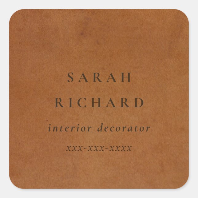 Modern Rustic Tan Leather Texture Custom Business  Square Sticker (Front)