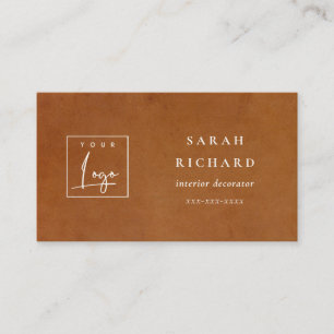 Modern Rustic Tan Leather Texture Custom Logo Business Card