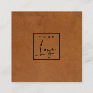 Modern Rustic Tan Leather Texture Custom Logo Square Business Card