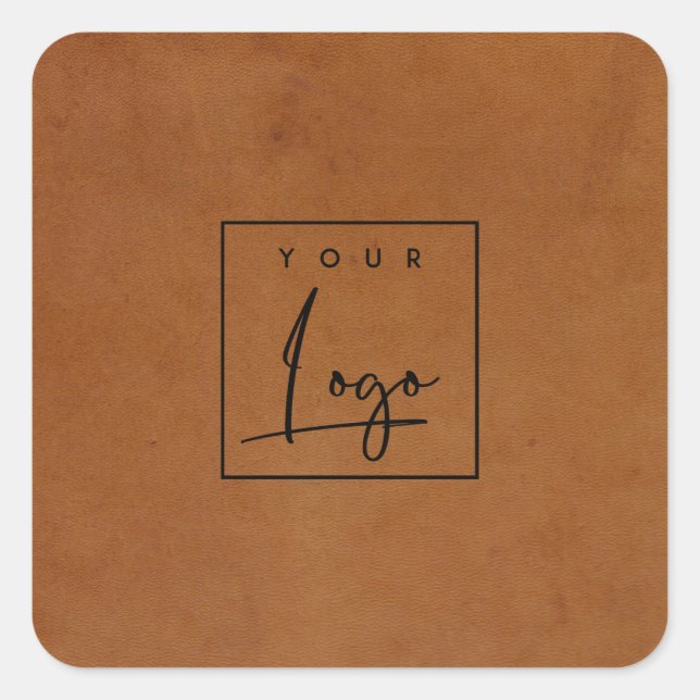 Modern Rustic Tan Leather Texture Logo Business Square Sticker (Front)
