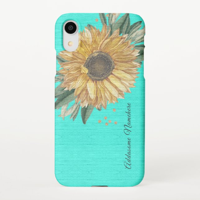 Modern Rustic Teal Aqua  Sunflower  iPhone Case (Back)