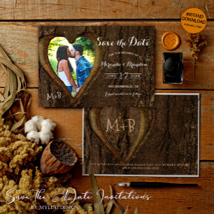 Modern Rustic Tree Heart Photo Wedding Save The Date