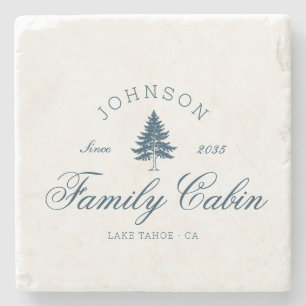 Modern Rustic Trees Family Cabin Crew Preppy Blue Stone Coaster