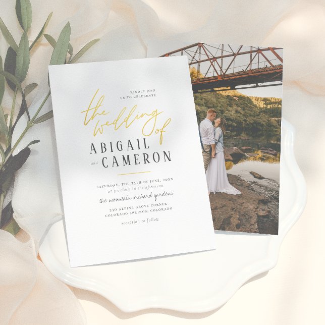 Modern Rustic Type Gold Lettering Photo Wedding Invitation (Creator Uploaded)