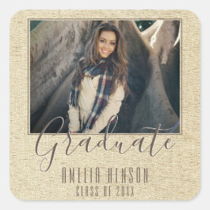 Modern Rustic Typography Graduation Photo Square Sticker