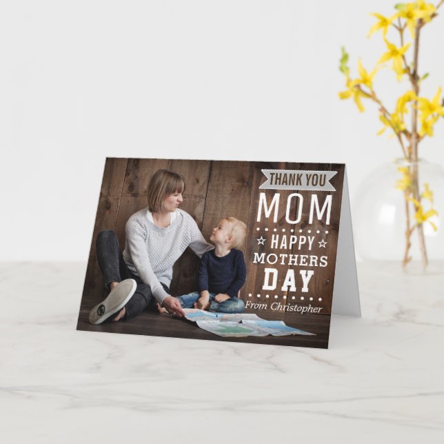 Modern Rustic Typography Happy Mother's Day Photo Card (Yellow Flower)