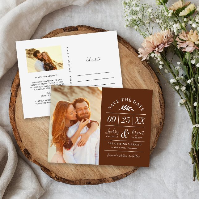 Modern Rustic Typography Photo Save the Date Announcement Postcard (Creator Uploaded)