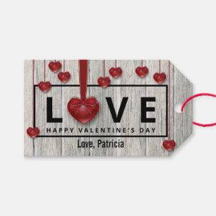 Modern Rustic Valentine's Day LOVE Red Hearts Wood Gift Tags