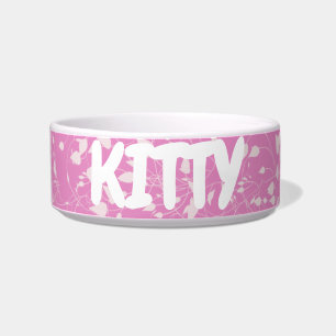 Modern Rustic Vine Pink Cute Ceramic Cat dish