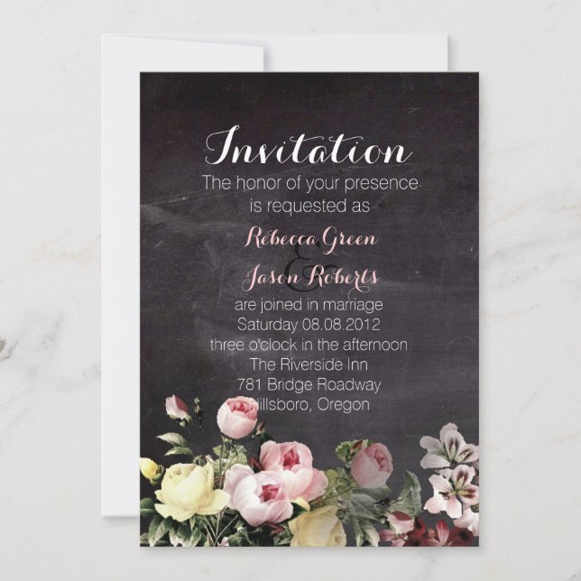 modern rustic  vintage flowers Chalkboard wedding Invitation (Front)