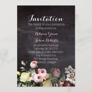modern rustic vintage flowers Chalkboard wedding Invitation