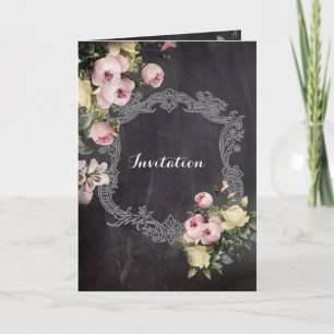 modern rustic  vintage flowers Chalkboard wedding Invitation