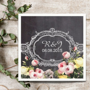 modern rustic  vintage flowers Chalkboard wedding Napkin