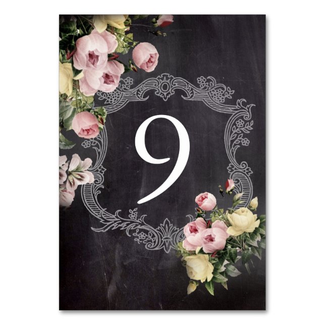 modern rustic  vintage flowers Chalkboard wedding Table Number (Back)