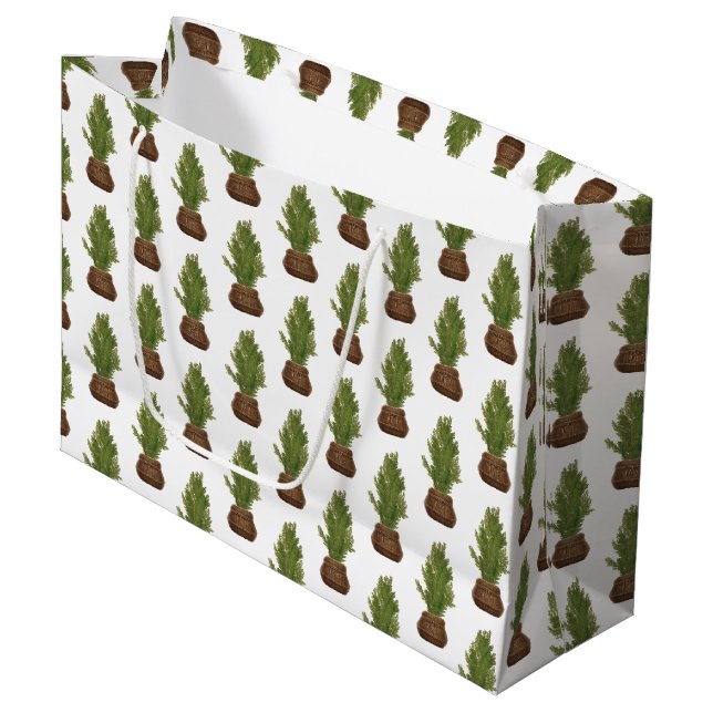 Modern Rustic Watercolor Christmas Tree Holiday Large Gift Bag (Front Angled)