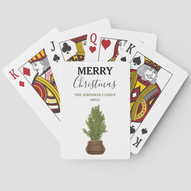 Modern Rustic Watercolor Christmas Tree Holiday Playing Cards (Back)