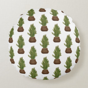 Modern Rustic Watercolor Christmas Tree Holiday Round Cushion