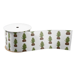 Modern Rustic Watercolor Christmas Tree Holiday Satin Ribbon