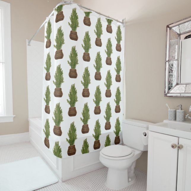 Modern Rustic Watercolor Christmas Tree Holiday Shower Curtain (In Situ)