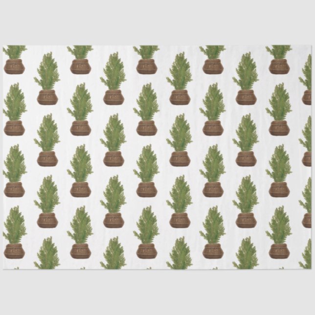 Modern Rustic Watercolor Christmas Tree Holiday Tissue Paper (Front)