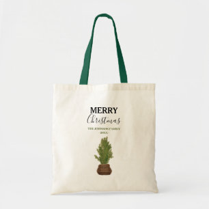 Modern Rustic Watercolor Christmas Tree Holiday Tote Bag