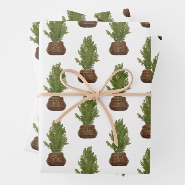 Modern Rustic Watercolor Christmas Tree Holiday Wrapping Paper Sheet (In situ)