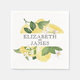Modern Rustic Watercolor Lemon Summer Wedding Napkin