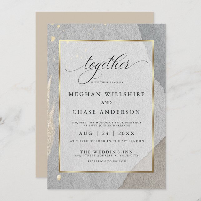 Modern Rustic Watercolor Wash Stone Invitation (Front/Back)