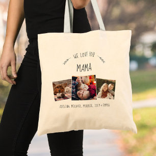 Modern Rustic WE LOVE YOU MAMA Photo Collage Tote Bag