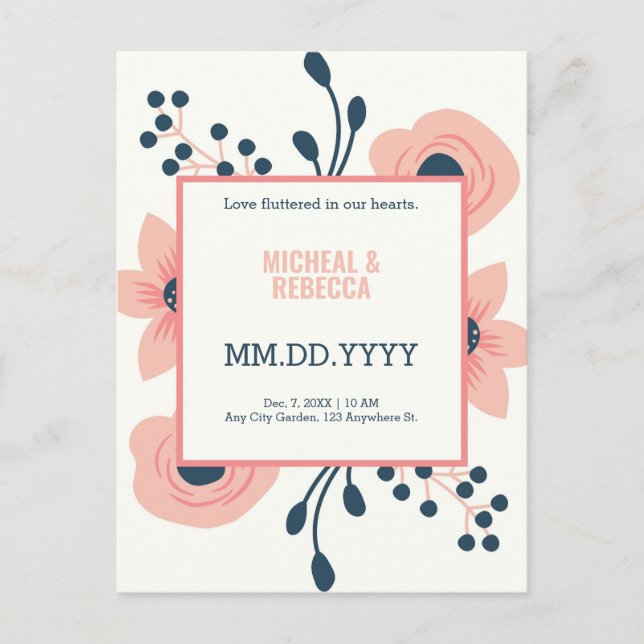 Modern rustic wedding announcement postcard (Front)