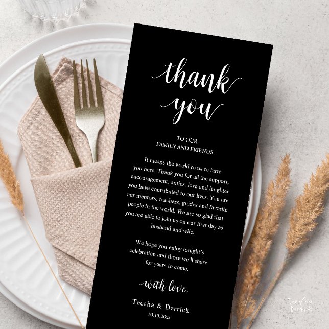 Modern Rustic Wedding Dinner Thank You Card (Modern Rustic Wedding Dinner Thank You Card Reception Lunch Brunch Reception in Black White)