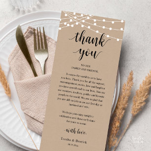 Modern Rustic Wedding Dinner Thank You Card