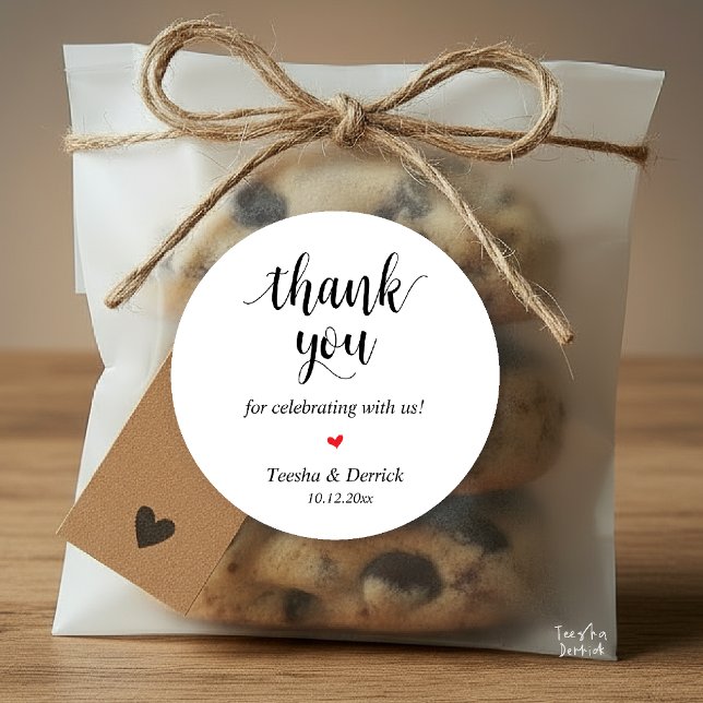 Modern Rustic Wedding Dinner Thank You Gifts  Classic Round Sticker (Modern Rustic Wedding Dinner Thank You Gifts Classic Round Sticker cute red heart Black White)
