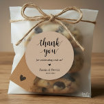 Modern Rustic Wedding Dinner Thank You Gifts  Classic Round Sticker<br><div class="desc">Modern Wedding rustic Thank You Gifts Classic favour Round Sticker,  in clean script,  little cute red heart,  with bride and groom signature and wedding date,  cottage brown kraft theme.</div>