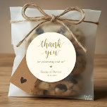Modern Rustic Wedding Dinner Thank You Gifts  Classic Round Sticker<br><div class="desc">Modern Wedding rustic Thank You Gifts Classic favour Round Sticker,  in clean script,  little cute red heart,  with bride and groom signature and wedding date,  yellow gold theme.</div>