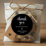 Modern Rustic Wedding Dinner Thank You Gifts  Classic Round Sticker<br><div class="desc">Modern Wedding rustic Thank You Gifts Classic favour Round Sticker,  in clean script,  little cute red heart,  with bride and groom signature and wedding date,  black and white theme.</div>