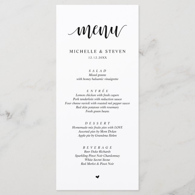 Modern Rustic Wedding Elopement Dinner Menu (Front)
