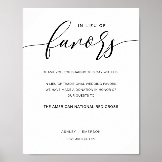 Modern Rustic Wedding In Lieu Of Favours Sign (Front)