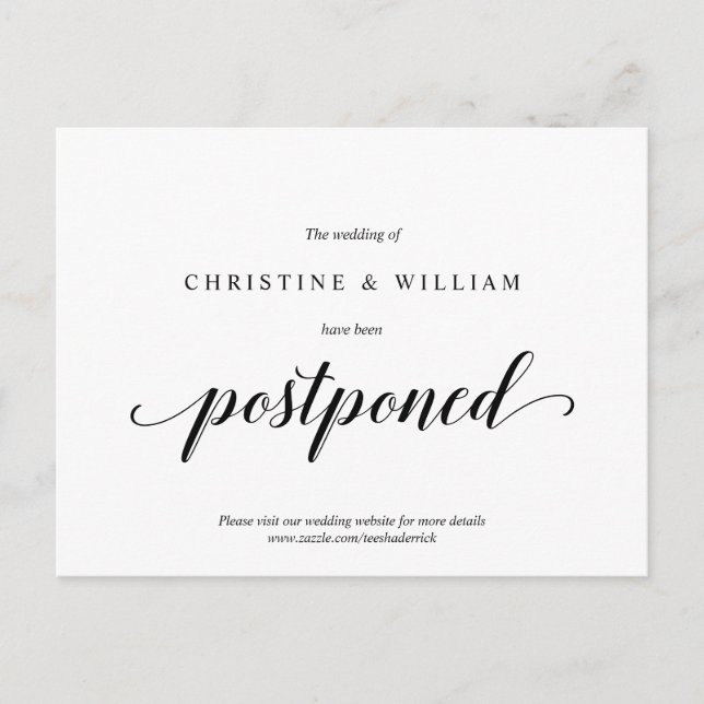 Modern Rustic, Wedding Invitation Postponed Postcard (Front)