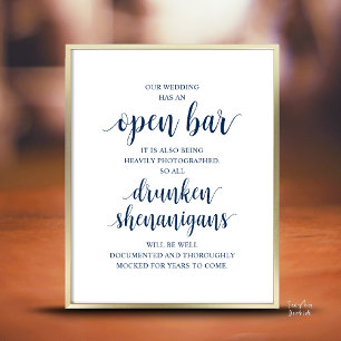 Modern Rustic Wedding Open Bar Drunken Shenanigans Poster