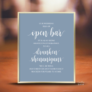 Modern Rustic Wedding Open Bar Drunken Shenanigans Poster