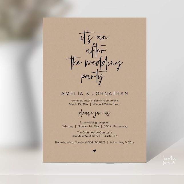 Modern Rustic Wedding Reception Brown Kraft Invitation (Modern Rustic Wedding Reception Brown Kraft Invitation card pdf black script)
