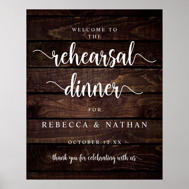 Modern Rustic, Wedding Rehearsal Dinner Welcome Po Poster (Front)