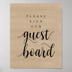 Modern Rustic Wedding Sign Our Guest Board Poster