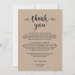 Modern Rustic Wedding Thank you, Brown Kraft Card
