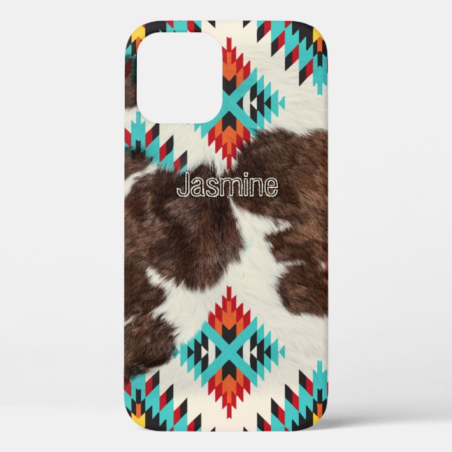 Modern Rustic Western Cowhide Pattern Name Case-Mate iPhone Case (Back)