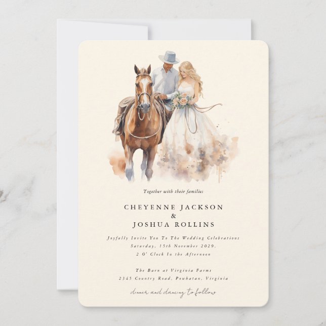 Modern Rustic Western Wedding Invitation  (Front)