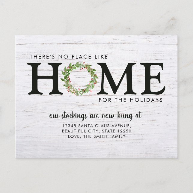 Modern Rustic We've Moved Home For Holidays Moving Announcement Postcard (Front)
