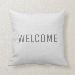 Modern rustic white faux burlap texture Welcome Cushion