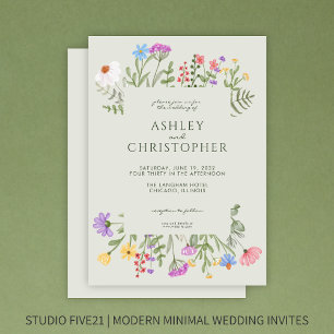 Modern Rustic Wildflower Border Soft Sage Wedding Invitation